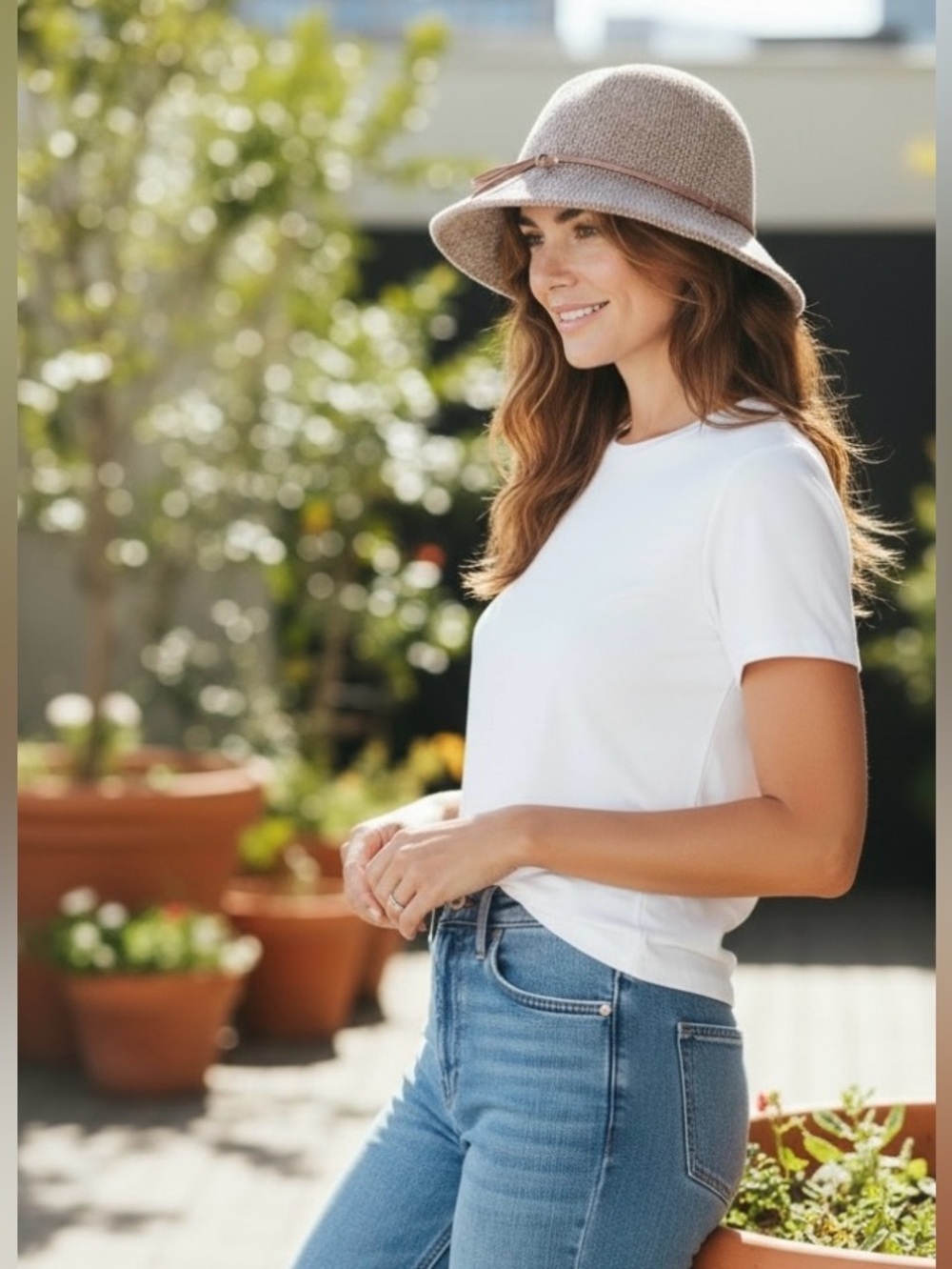 A New Day Womens Taupe Knit Fedora Hat with Bow Trim